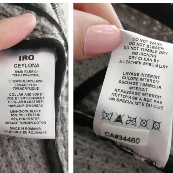 IRO Ceylona Knit Wool Zip Front Blazer with Lamb Leather Shoulders 42 FR (10 US) - Picture 13 of 16